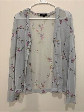 BCBGMaxAzria Light Blue Sheer Floral Cardigan